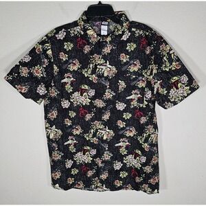 Star Wars‎ Boba Fett Button Down Men's L Floral Button Down Collared Black Red